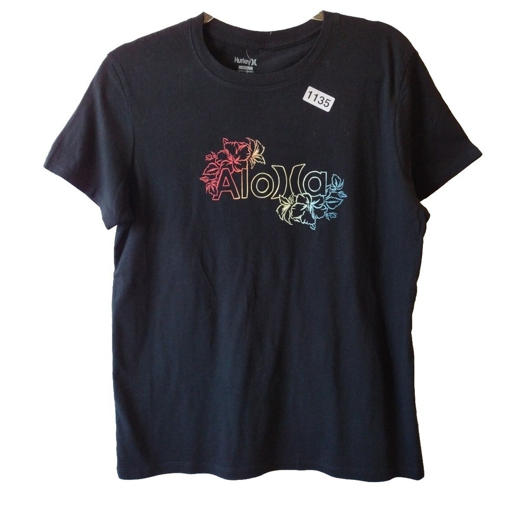 Hurley T Shirt Women's S Black Aloha Graphic Short Sleeves Crew Neck Vacation